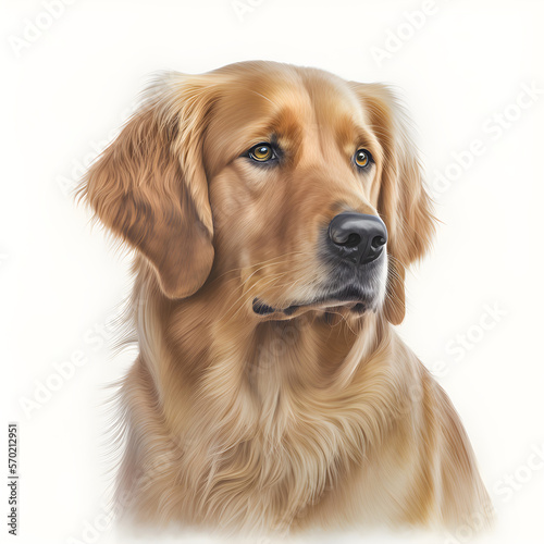 Portrait of golden retriever, dog on white background, Dog isolated on white backdrop - AI Generative.
