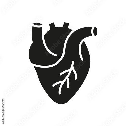 Human Heart Silhouette Icon. Medical Cardiology Glyph Symbol. Anatomy of Healthy Cardiovascular Organ Icon. Cardiac Muscle Sign. Isolated Vector Illustration