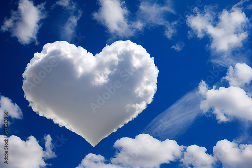 Heart shaped cloud in the skies, generative AI illustration	