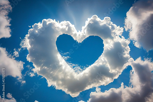 Heart shaped cloud in the skies, generative AI illustration