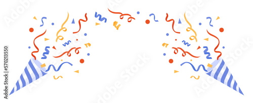 Confetti and carnival ribbon promotions celebration and events illustration set. Party, ribbon, decoration, pattern