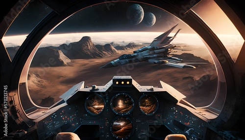Combat aircraft view of the cookpit, generative ai