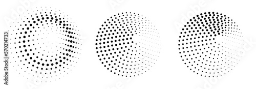 Set of halftone round dotted frames. Design element for frame, logo, web pages, prints, posters, template.