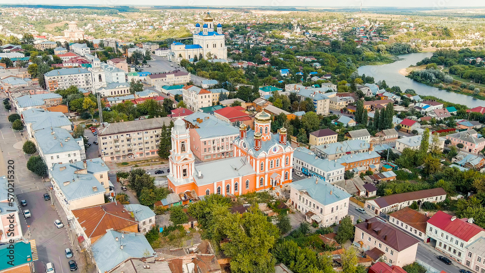 Yelets, Lipetsk region, Russia. Church of the Archangel Michael in Yelets. Historic city center, Aerial View
