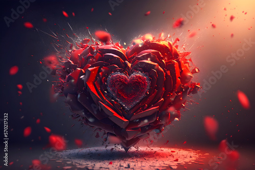 Día de San Valentín.Fondo romántico y colorido con flores y follaje .Concepto de amor y naturaleza en forma de corazón. ai generado