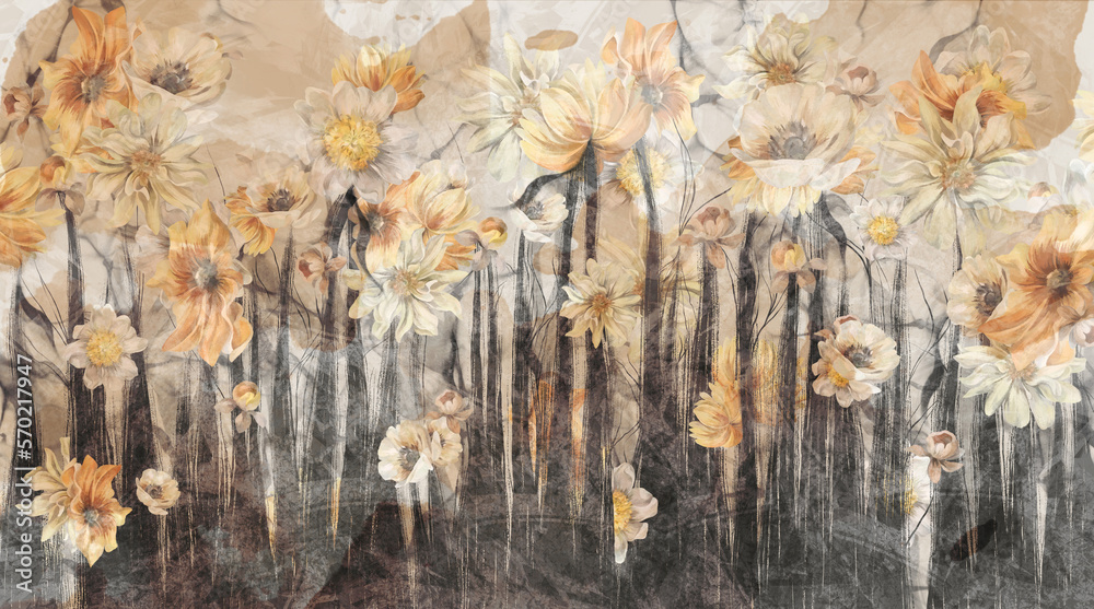 custom made wallpaper toronto digital
Poppies peonies, art drawing on a textural background with watercolor stains, photo wallpaper in the interior