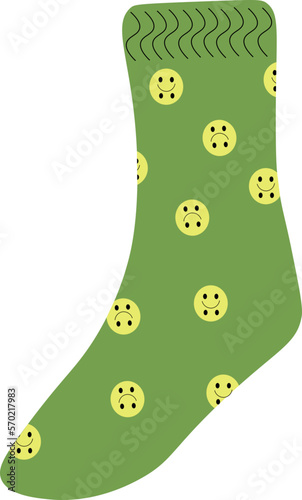 illustration of a green sock with emoticon sad and happy face