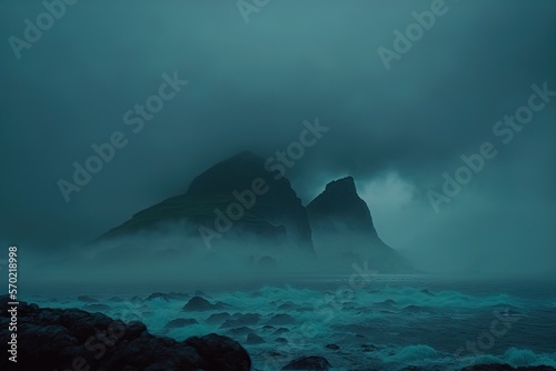 A mysterious island surrounded by fog.
