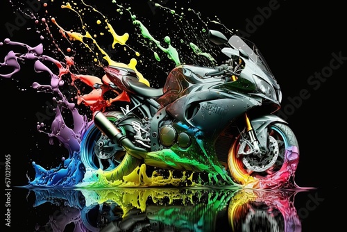 Close-Up of Colored Paint Motorcycle - Action Painting with Water Art in HD Vector - Stock Image for Adobe
