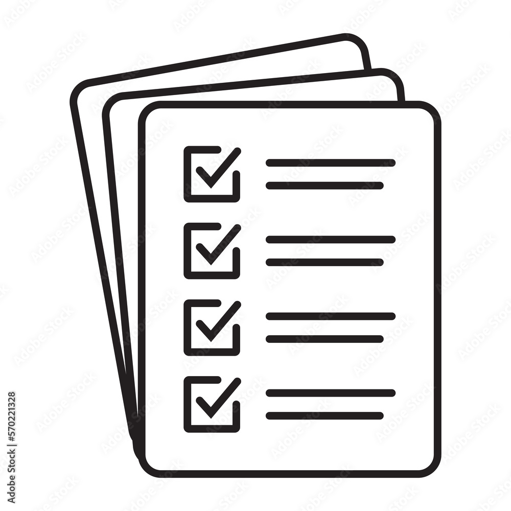 Checklist vector icon in line art style. Document icon, questionnaire icon, illustration isolated on white background for graphic and web design. Checklist vector icon in line art style. Document icon, questionnaire icon, illustration isolated on white background for graphic and web design.