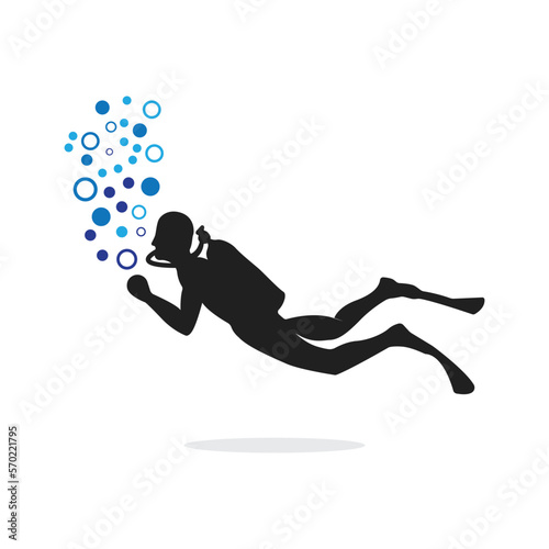 Scuba diving sport logo, under water, vector illustrator, silhouette, logo design.