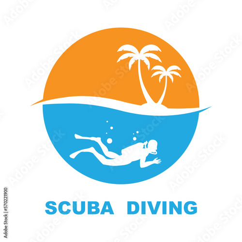 Scuba diving sport logo, under water, vector illustration, silhouette, logo design. photo
