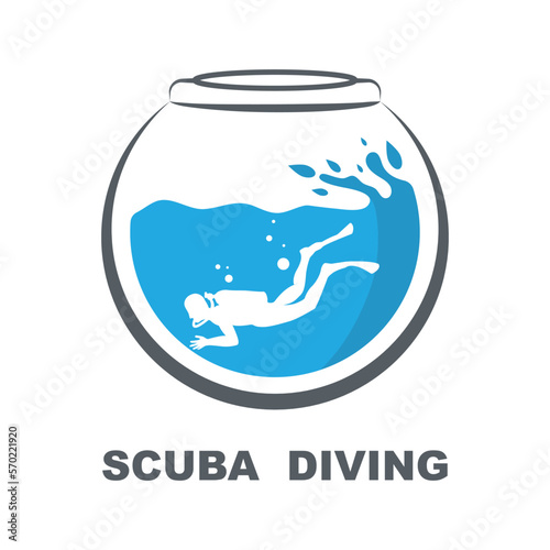 Scuba diving sport logo, under water, vector illustrator, silhouette, logo design.