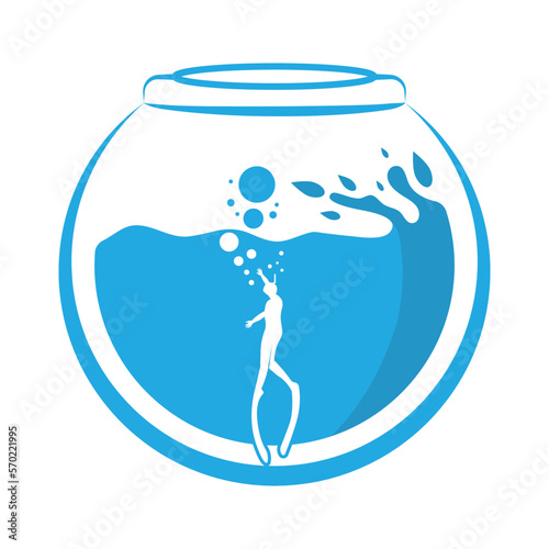 Scuba diving sport logo, under water, vector illustrator, silhouette, logo design.
