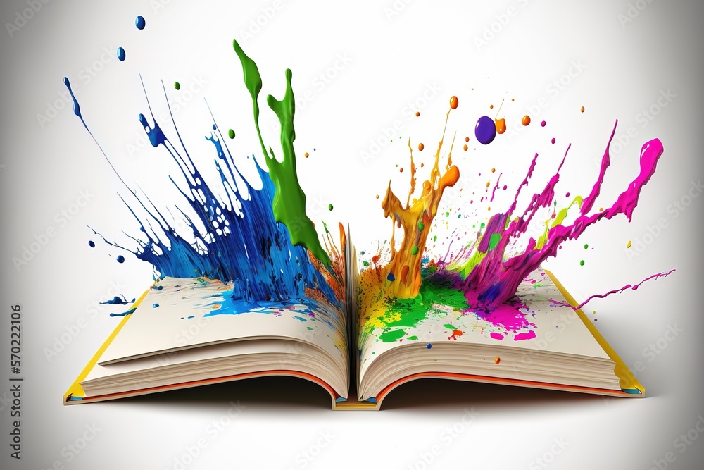 Open book with color splash. Illustration. concept art. creating ideas