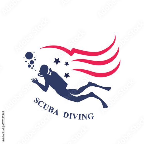 Scuba diving sport logo, under water, vector illustrator, silhouette, logo design.