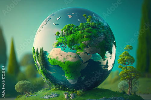 Green world background, Earth day, Environment protection concept. Generative Ai
