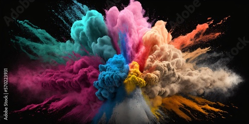 explosion de poudre de couleur,  peinture multicolore, sur fond noir, arrière plan, fond graphique, IA générative photo