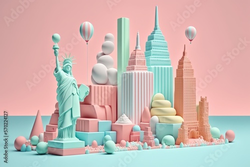 Famous world landmarks made of candy 3D render, generative AI