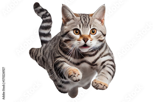 Foto jump American Shorthair on isolated white background