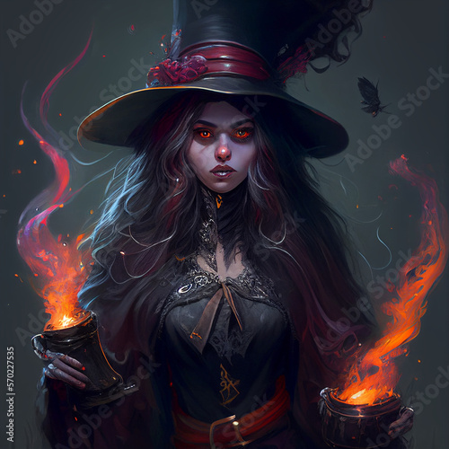 witch with a magic wand red eyes