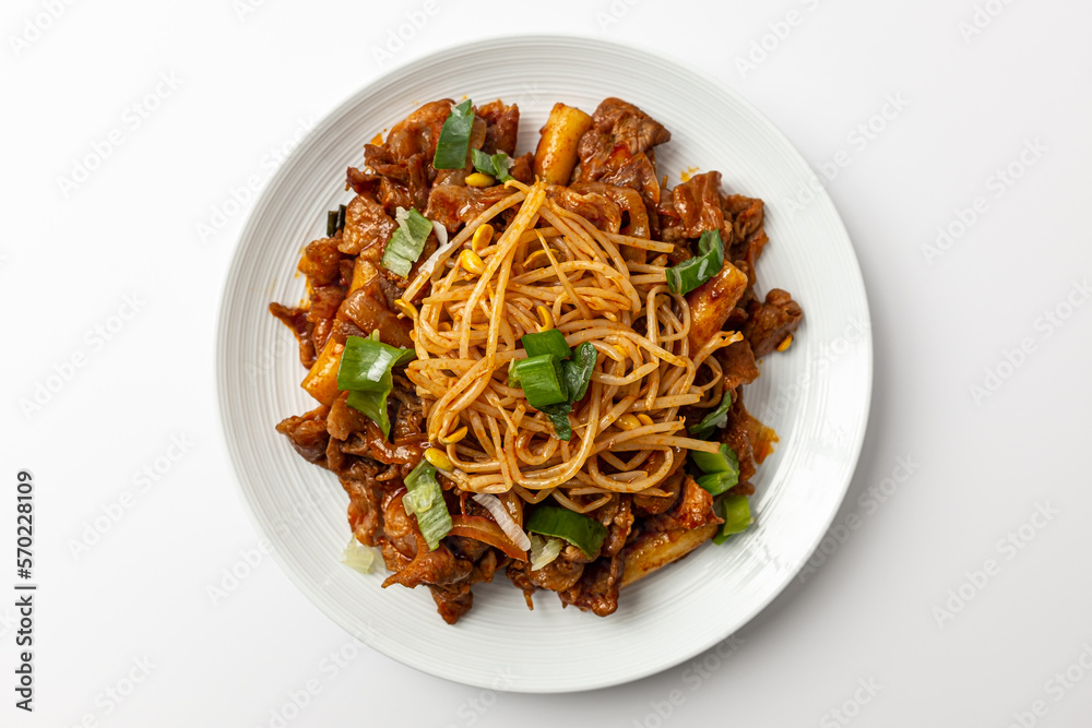 Bean sprouts bulgogi on a white background Bean sprouts bulgogi on a white background