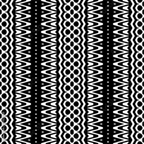  Vector geometric ornament in ethnic style. Seamless pattern with abstract shapes,Black and white color. Repeating pattern for decor, textile and fabric.