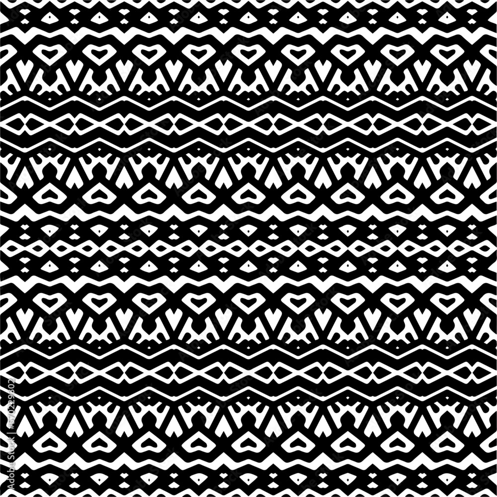 Vector geometric ornament in ethnic style. Seamless pattern with abstract shapes,Black and white color. Repeating pattern for decor, textile and fabric.
Vector geometric ornament in ethnic style. Seamless pattern with abstract shapes,Black and white color. Repeating pattern for decor, textile and fabric.