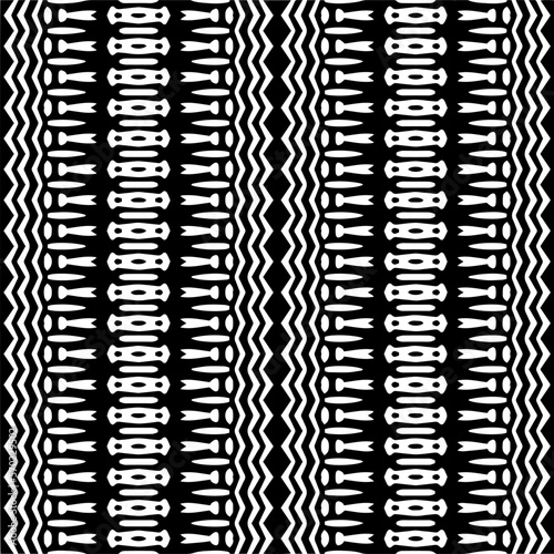  Vector geometric ornament in ethnic style. Seamless pattern with abstract shapes,Black and white color. Repeating pattern for decor, textile and fabric.