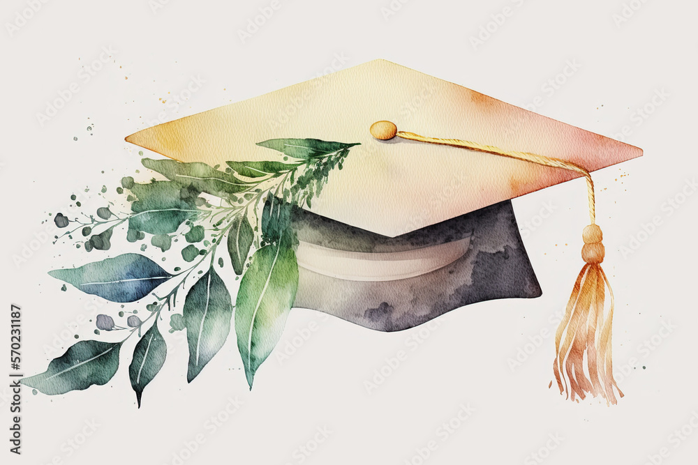 Graduation Hat - Watercolor (Generative AI Art) Stock Illustration