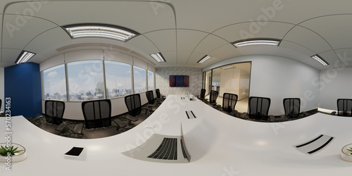 3d illustration spherical 360 degrees, a panorama of the room and interior design. office (3D rendering)