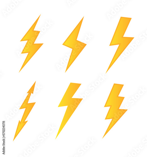 Lightning. Set Lightning bolt. Thunderbolt, lightning strike. flat style vector illustration. Vector