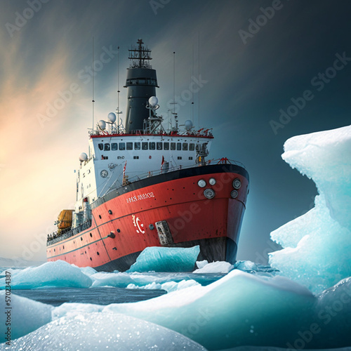 Fotografering Icebreaker ship in the Arctic ocean. Generative AI.