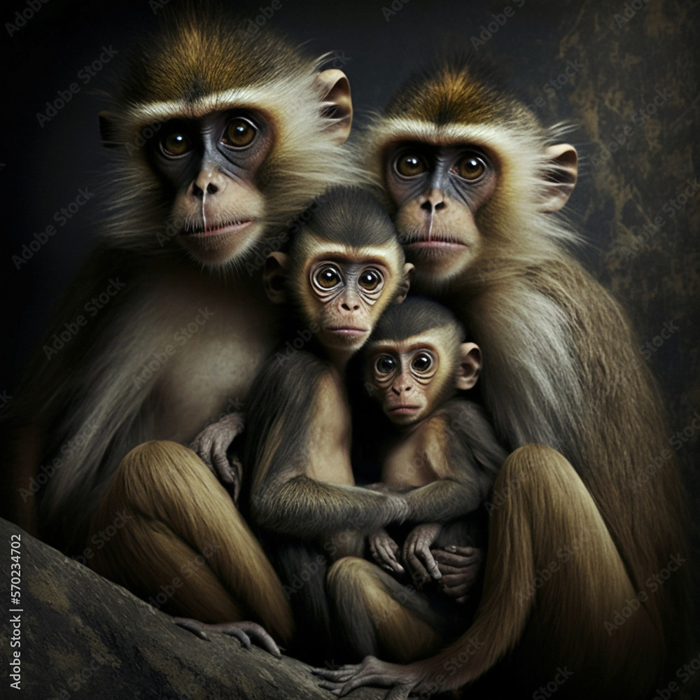 Fototapeta premium Monkey family. United family. Generative AI.