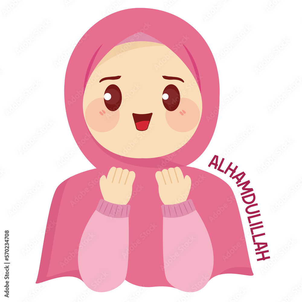 cute cartoon muslimah flat vector illustration 
