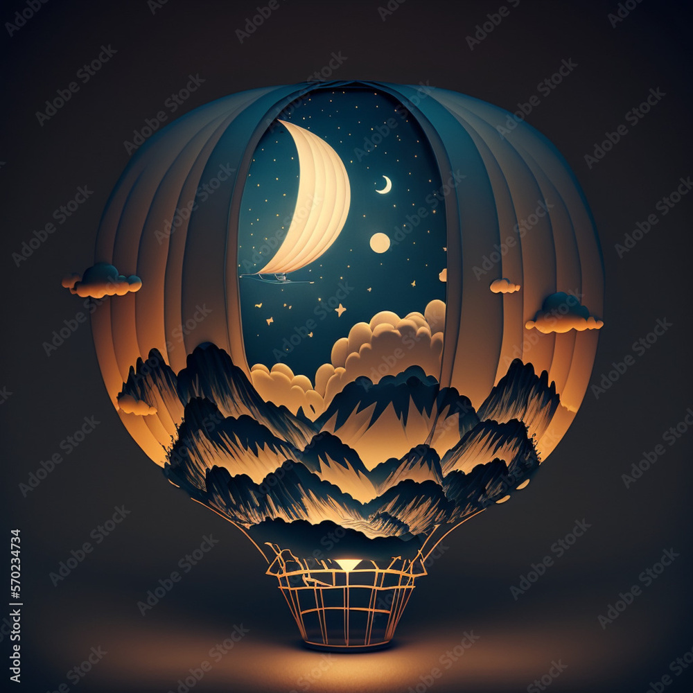 Obraz premium Paper lantern with a moon. Concept of sleeping and dreaming. Generative AI.