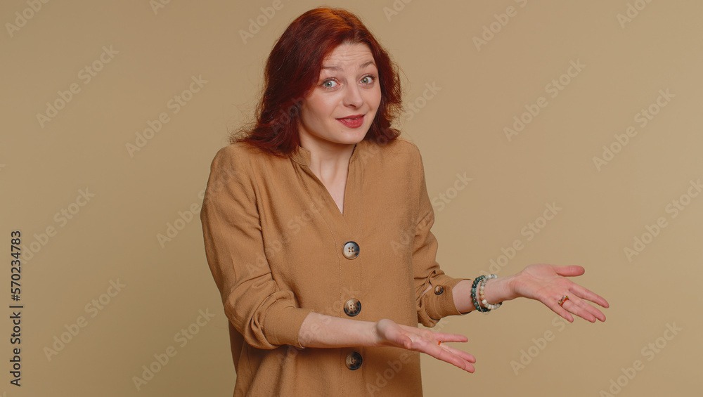 Woman raising hands asking what why reason of failure, demonstrating ...