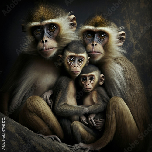 Monkey family. United family. Generative AI. © DALU11
