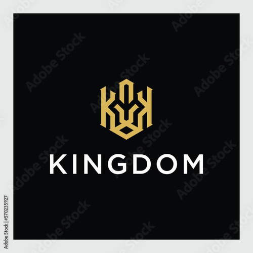 vector silhouette of lion king face logo and abstract K letter