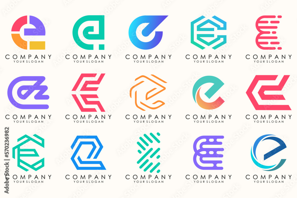 Abstract logos mega collection with letters E. Geometrical abstract logos Abstract logos mega collection with letters E. Geometrical abstract logos