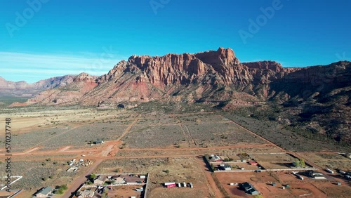 Red Rock Cliffs above Colorado City, Utah town -Drone zoom in photo