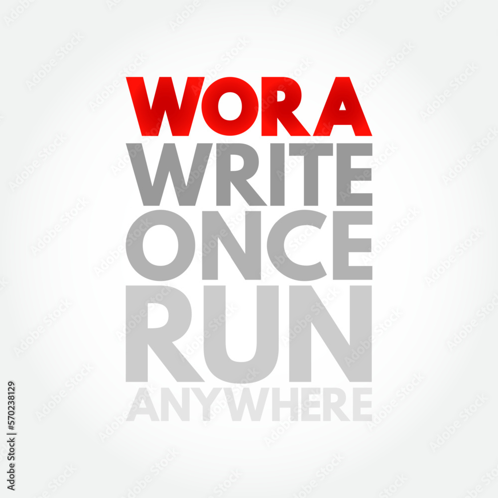 WORA - Write Once Run Anywhere acronym, technology concept background