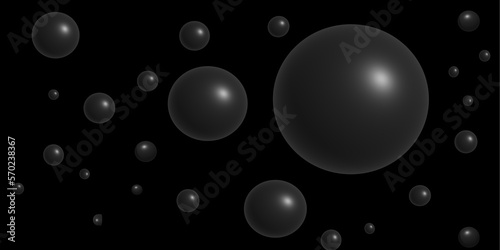 3d rendering black and white bubbles on black background