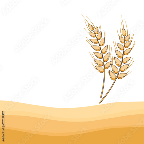 Malt barley plant icon sign and yellow waves on white background vector illustration.