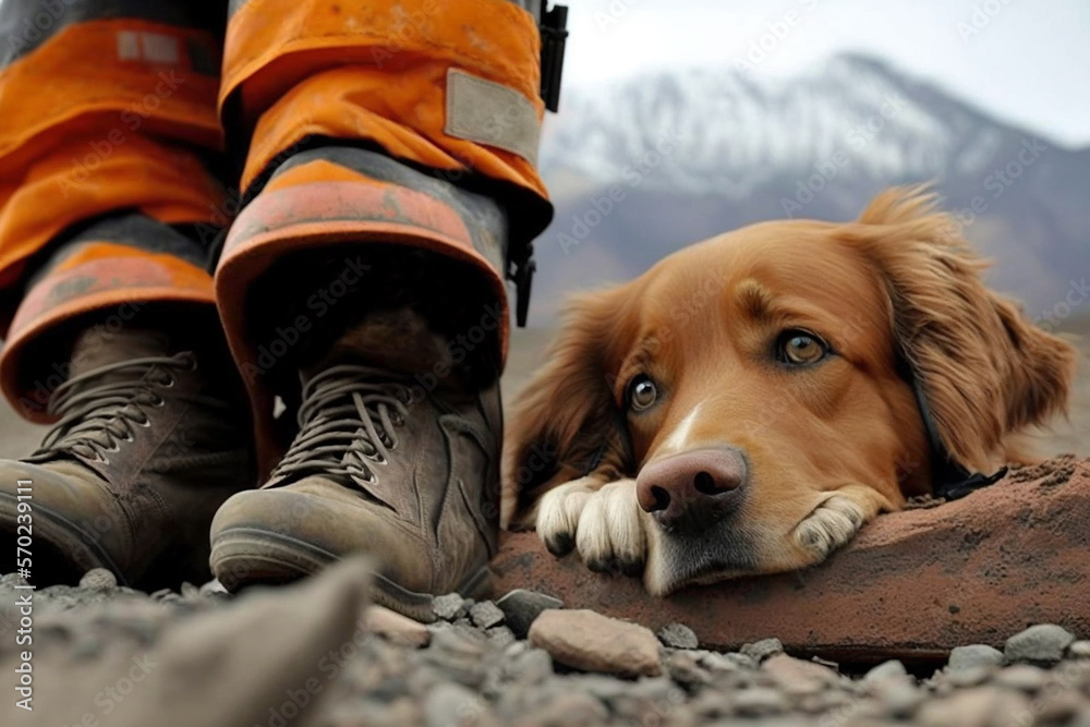 Salvage and rescue dog working. Created with generative AI technology ...