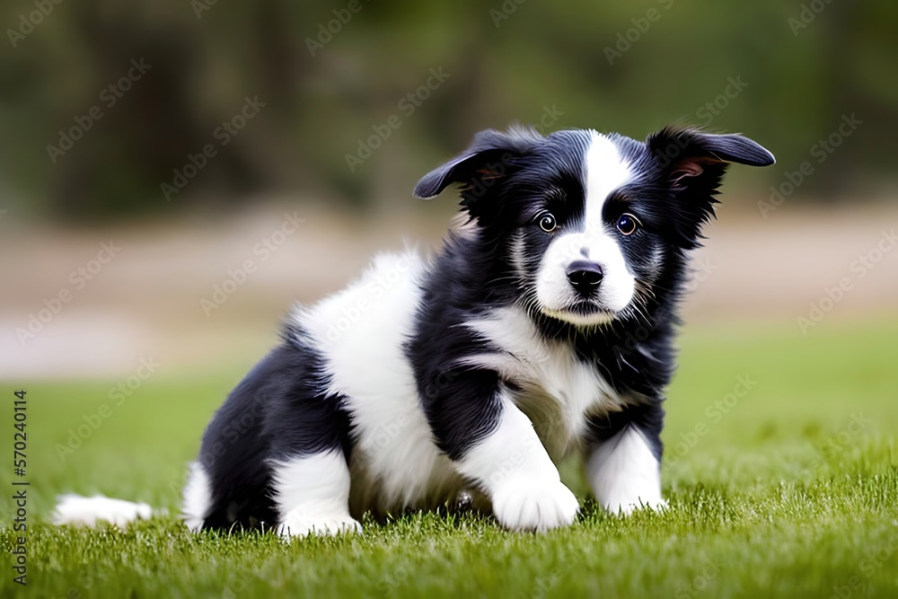 Cute puppy dog portrait of the breed of Border Collie. Close up. Beautiful dog photo ideal for advertising spot, banner and advertising. Generative Ai
Cute puppy dog portrait of the breed of Border Collie. Close up. Beautiful dog photo ideal for advertising spot, banner and advertising. Generative Ai