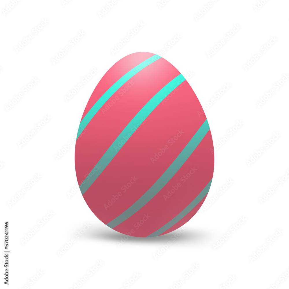 Pink Easter egg decorated with blue lines. Illustration of a Striped Easter Egg. Pink egg with blue diagonal stripes isolated on a transparent background. PNG element for creativity.