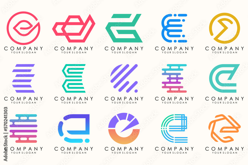 Abstract logos mega collection with letters E. Geometrical abstract logos Abstract logos mega collection with letters E. Geometrical abstract logos