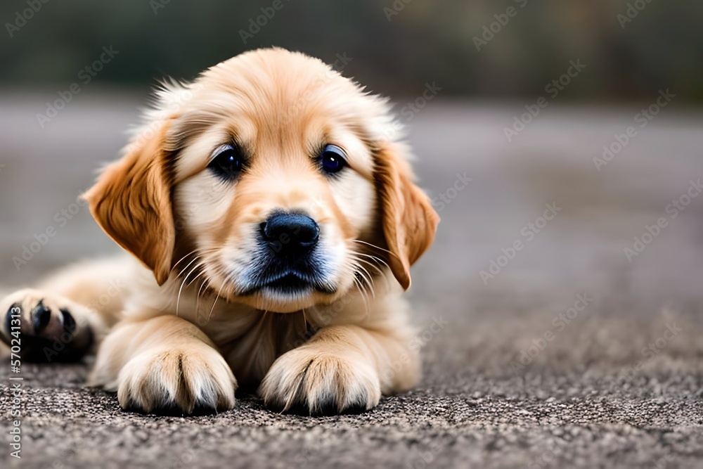 Cute puppy dog portrait of the breed of Golden Retriever. Close up. Beautiful dog photo ideal for advertising spot, banner and advertising. Generative Ai
Cute puppy dog portrait of the breed of Golden Retriever. Close up. Beautiful dog photo ideal for advertising spot, banner and advertising. Generative Ai