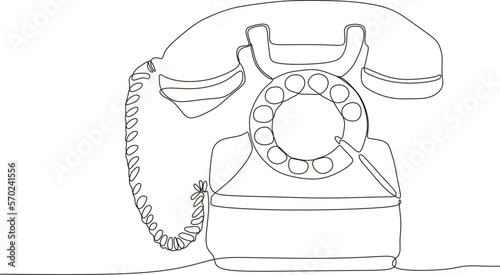 Home phone continuous line drawing. One line art of home appliances, telephone communication, vintage home telephone, retro style, telephone receiver. vector illustration